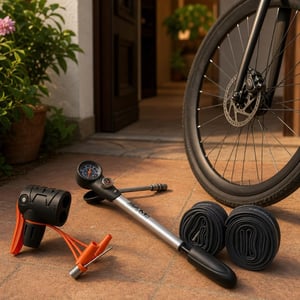 Set za popravak bicikla: ručna pumpa + adapter za ventile + 2x Presta zračnice