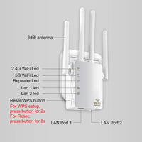 Aigital AC1200 WiFi Jelerősítő Repeater Dual Band 2.4GHz & 5GHz - 200m² Lefedettség, 4x3dBi Antenna, WPS, Ethernet LAN, 45+ Eszköz 6
