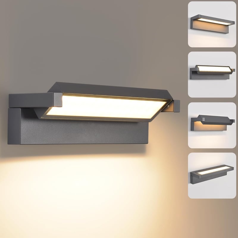 KUKAK 36W LED Kültéri Fali Lámpa, IP65 Vízálló, 3000K Meleg Fehér, 350° Forgatható Panel, Alumínium, Sötétszürke - Kerthez, Teraszhoz, Erkél