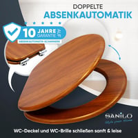 Sanilo Mahagóni Fa WC Ülőke Soft Close Funkcióval - Stabil, Minőségi Téglalap Alakú Toalett Tető Lassú Záródással, 3 kg, Szerelési Anyaggal 3
