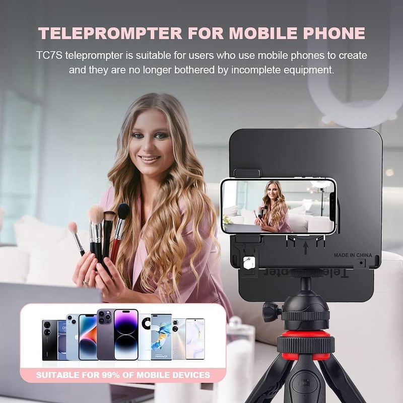 LENSGO TC7S Hordozható Mini Teleprompter Okostelefonhoz - Összecsukható Súgógép iOS és Android Készülékekhez, Vloghoz, Élő Közvetítéshez, Ok