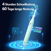 DADA-TECH Elektromos Fogkefe - Szónikus Technológia 5 Tisztítási Móddal, Időzítővel, 9 Pótfejjel, Felnőtteknek és Gyerekeknek (Zöld) 7