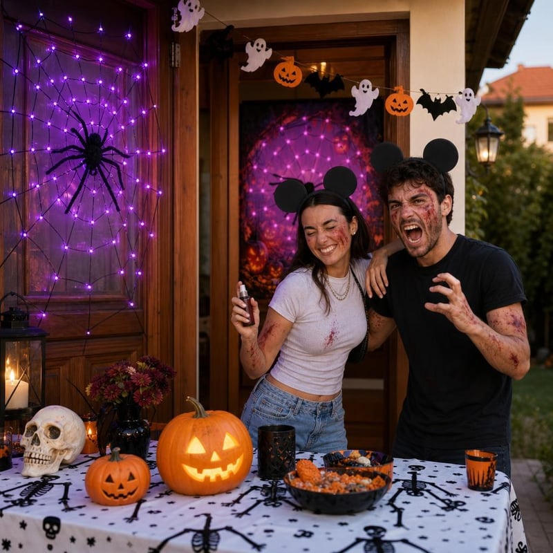 Halloween party set: 1x LED mreža + 1x banner + 1x girlanda + 97-dijelni set + 2x uši + 1x umjetna krv