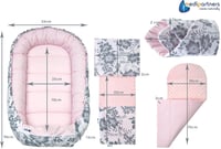 Medi Partners Baba Fészek Szett 100x60 cm - 5 részes, Kivehető Betéttel, Takaróval, Újszülötteknek, 100% Pamut, Bogyó-Rózsaszín Plüss 2
