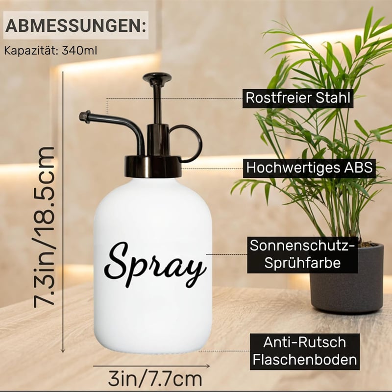 BIKALAN Üveg Permetező Palack Pozsgás Növényekhez - 350 ml Matt Fekete-Fehér Retro Dizájn Virágokhoz, Kaktuszokhoz, Irodai és Kerti Használa