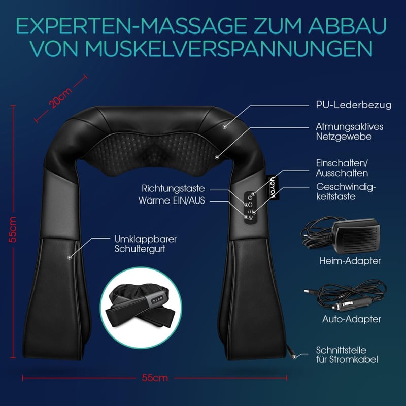 VOYOR-HEALTH PJ100 Nyakmasszírozó Melegítő Funkcióval - 4D Shiatsu Masszázs Vállra, Hátra és Testre, Izomfájdalom Enyhítésre