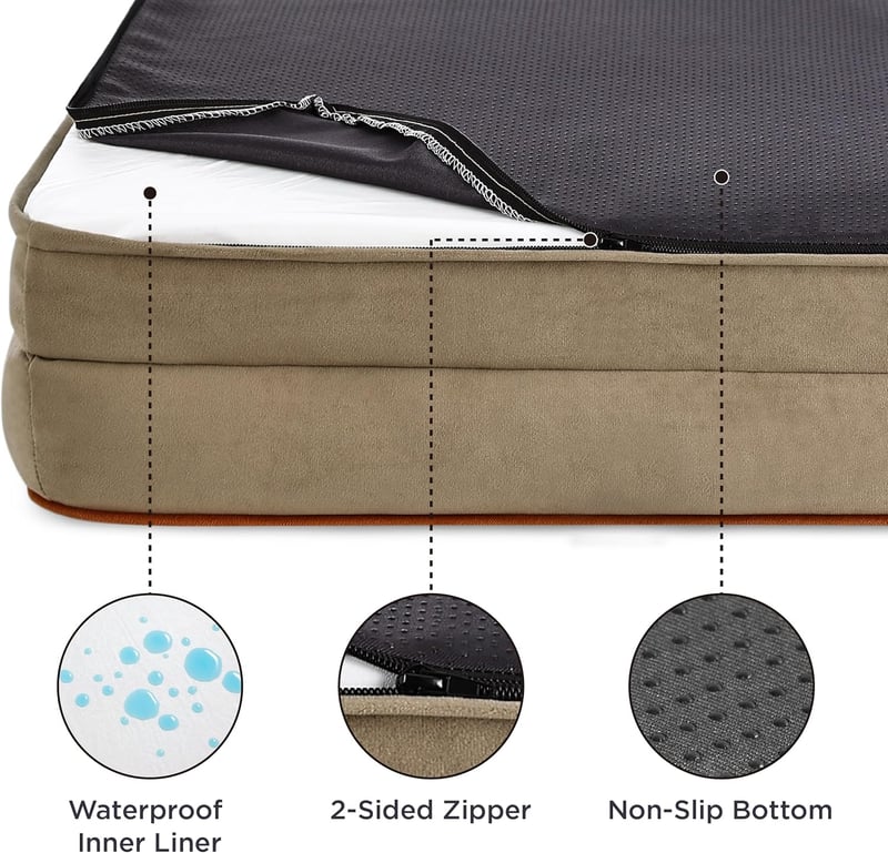 Bedsure XXL Ortopéd Kutyaágy - 134x106 cm Ergonomikus, Mosható, Barna Kutyafekhely Nagy Kutyáknak