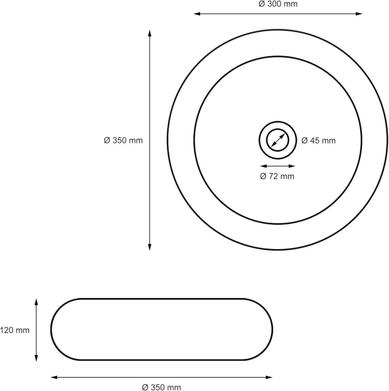 ECD Germany Kerek Mosdókagyló - 350 x 120 mm - Fehér Kerámia - Modern Fürdőszobai Mosdó - Padlóra Szerelhető - Lefolyó Nélkül
