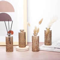 Winter Shore Borostyán Üveg Váza Szett (6 db) - Vintage Gyémánt Mintás Dekoráció - Asztali Váza Virágokhoz, Pampafűhöz - Esküvői, Otthoni Dí 5