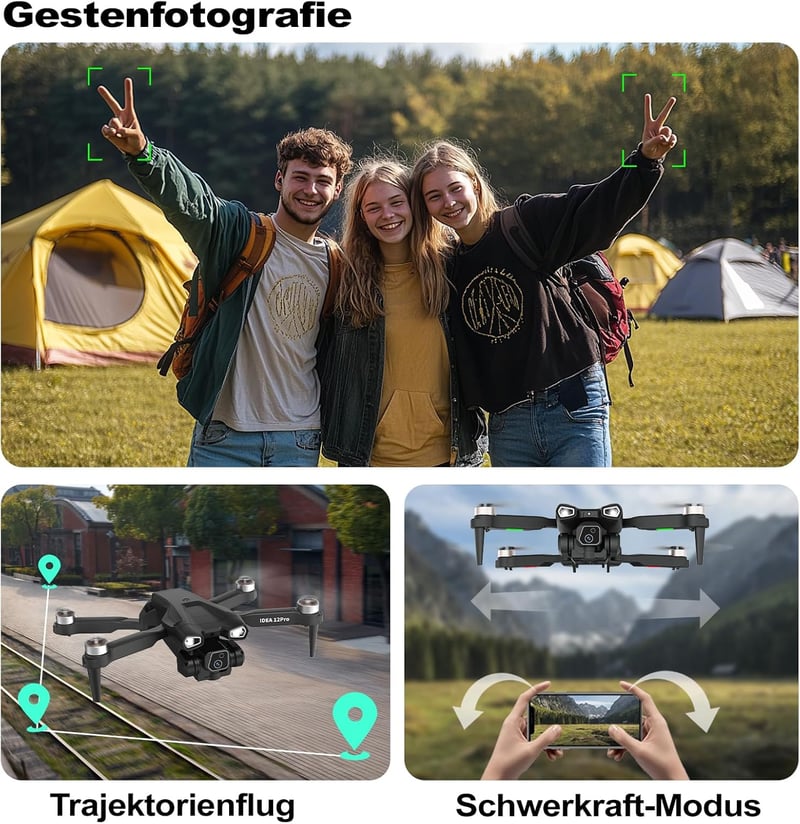 Tolatoyus 12PRO Drón 4K HD Kamerával, Kefe Nélküli Motorral, 5G WiFi FPV, 135° Állítható Kamera, Kezdőknek és Haladóknak, 2 Akkumulátorral, 