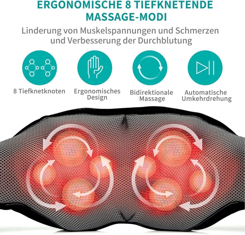 Nekteck 3D Nyak- és Hátmasszírozó Melegítő Funkcióval - Shiatsu Masszázs Otthonra, Irodába és Autóba