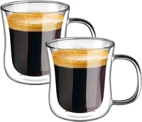 ecooe Dupla falú üveg eszpresszó csészék 120ml, hőálló fogantyúval, 2 db 1
