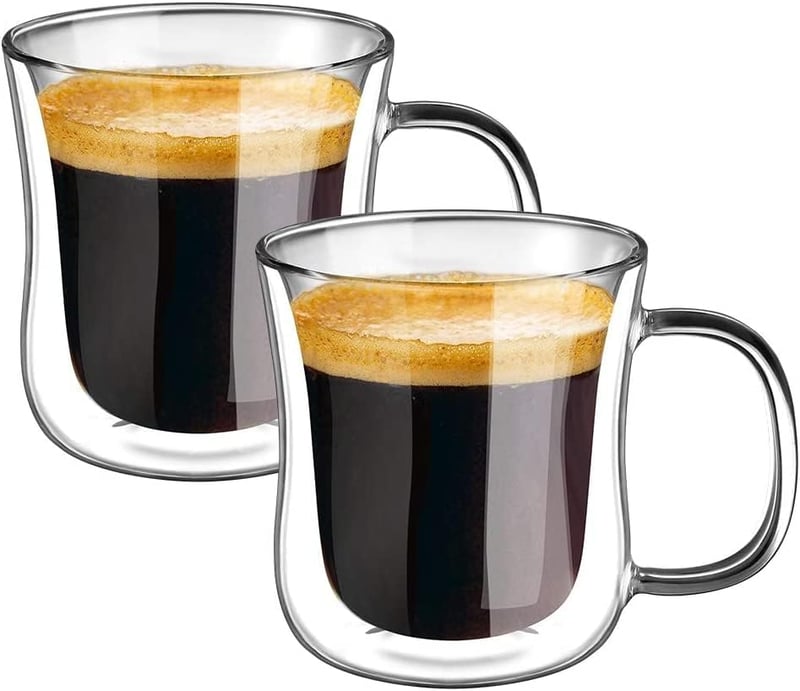 ecooe Dupla falú üveg eszpresszó csészék 120ml, hőálló fogantyúval, 2 db