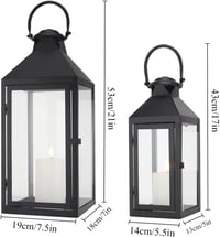JHY DESIGN Fekete Fém Lámpás Szett - 44,5 cm és 24 cm Magas Vintage Stílusú Dekorációs Lámpások Beltéri és Kültéri Használatra, Esküvőkre, R 2