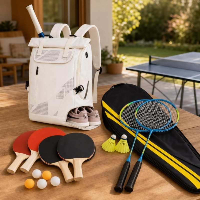 Set za sportove s reketima: tenis ruksak s pretincem za tenisice + badminton set s 2 reketa i 2 loptice