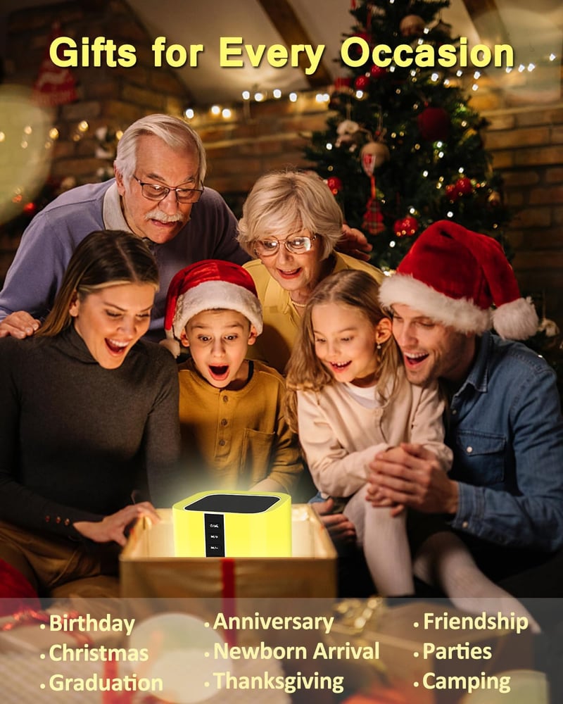 WamGra Bluetooth hangszórós éjjeli lámpa gyermek ébresztőórával, fehér zaj készülékkel, érintéses fényerőszabályzással, 48 RGB LED, fehér