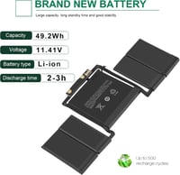 ASUNCELL A1706 A1819 Laptop Akkumulátor MacBook Pro 13" Touch Bar (2016-2017) Modellekhez - 49.2Wh, 11.4V, 6 Cellás Csereakku 4