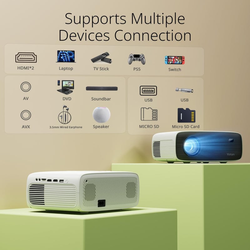 YOTON Y6 4K Projektor - Natív 1080P Full HD, 18000 Lumen, Bluetooth, Hordozható Házimozi Vetítő, iOS/Android/PC/PS5/HDMI/USB Kompatibilis