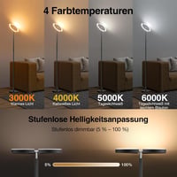 SIBRILLE Állólámpa LED 20W Fekete - Távirányítós Dimmelhető Érintésvezérelt Modern Mennyezeti Világítás 1300lm Meleg/Hideg Fehér Olvasólámpa 4