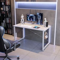 ODK Kompakt Íróasztal, 100 x 48 cm Számítógépasztal Fejhallgató Tartóval, Fehér Munkaasztal Kis Terekbe, Otthoni Iroda Asztal 2