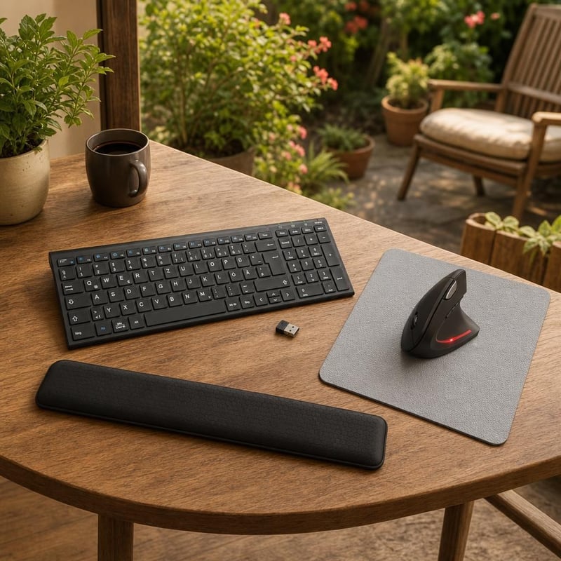 Ergonomický pracovný set: klávesnica + vertikálna myš + podložka + opierka zápästia