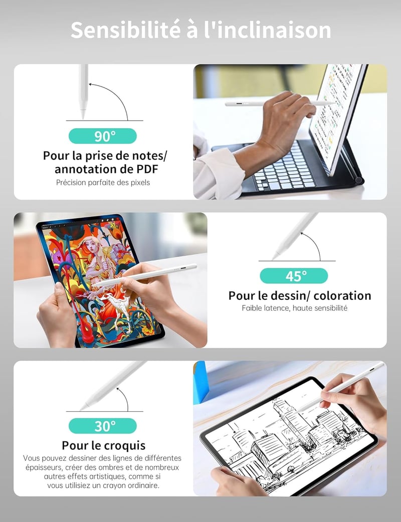 MEKO iPad Stylus Toll Tenyérérzékelővel - Gyorstöltés, Dőlésérzékelés, Kompatibilis iPad Air 3-5, Mini 5-6, Pro 11/12.9 Modellekkel (2018-20