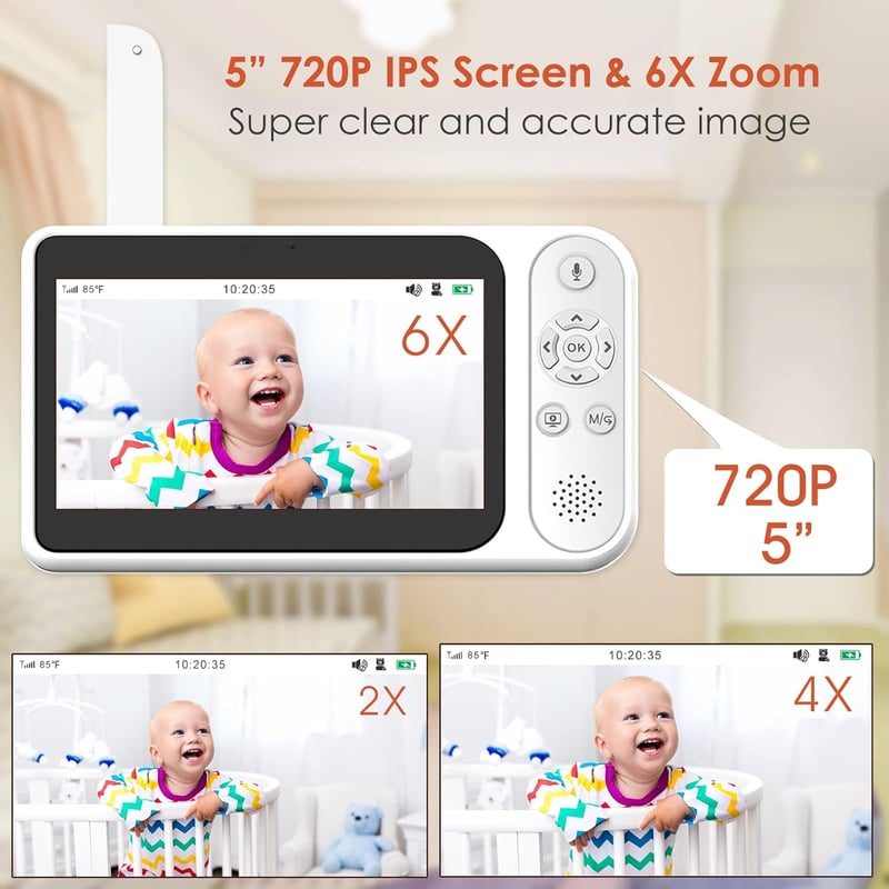 VIZOLINK 5"-os HD Bébiőr Kamerával, Éjjellátó, Távirányítható, 300m Hatótáv, 32GB TF Kártya