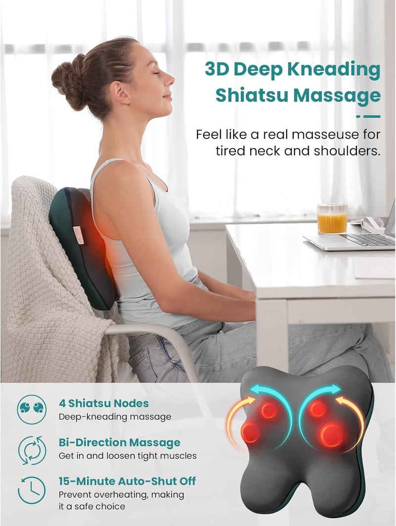 BOB AND BRAD EZBack Elektromos Hátmasszírozó Fűtéssel, Shiatsu 3D Gyúró Nyak Masszázsgép, Izomfájdalom Enyhítő Párna Hátra Nyakra Lábra