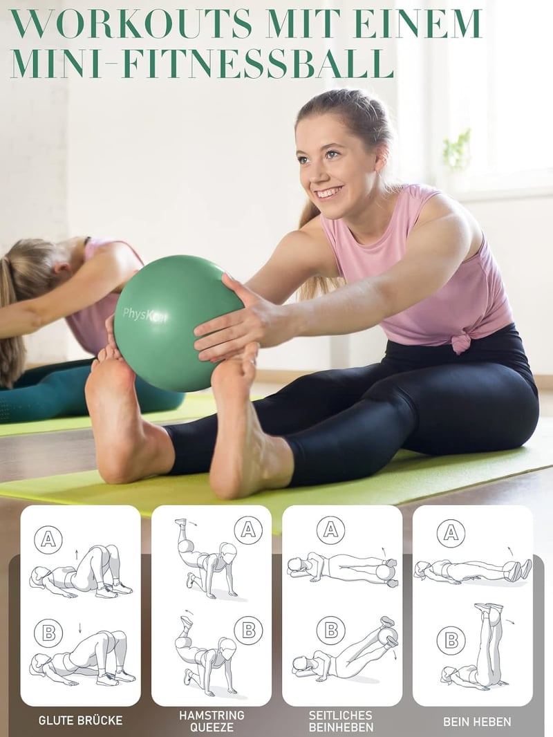 PhysKcal Fitness Labda Szett - 55 cm Tornalabda és 23 cm Pilates Labda, Csúszásgátló Ülőlabda, Egyensúlyozó Labda Jógához, Otthoni Edzéshez,