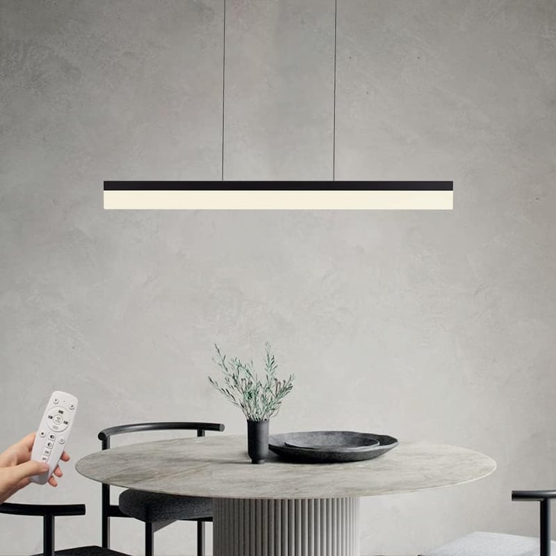 90 x 150 cm LED Függő Mennyezeti Lámpa, 24W Fényerőszabályozható Alumínium Étkezőlámpa, Állítható Magasságú Minimál Csillár, Fekete, 2000 Lumen