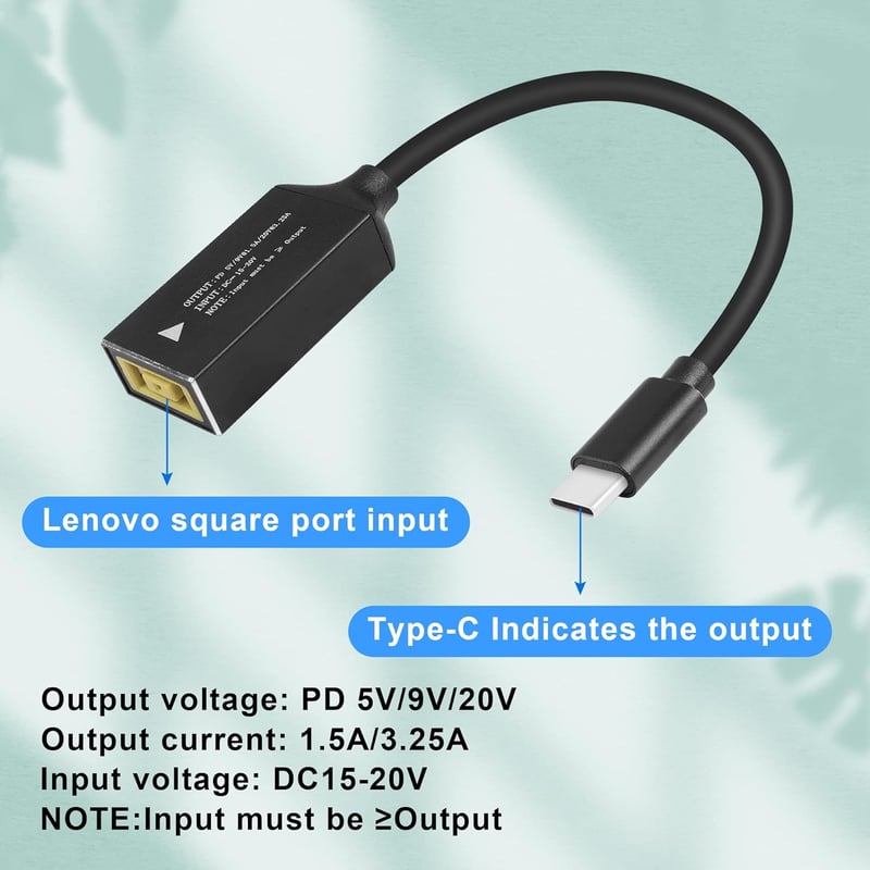 GINTOOYUN PD65W Lenovo Négyzetes USB-C Töltőkábel Laptopokhoz, Telefonokhoz és Tabletekhez - 18cm Univerzális Adapter 65W Teljesítménnyel