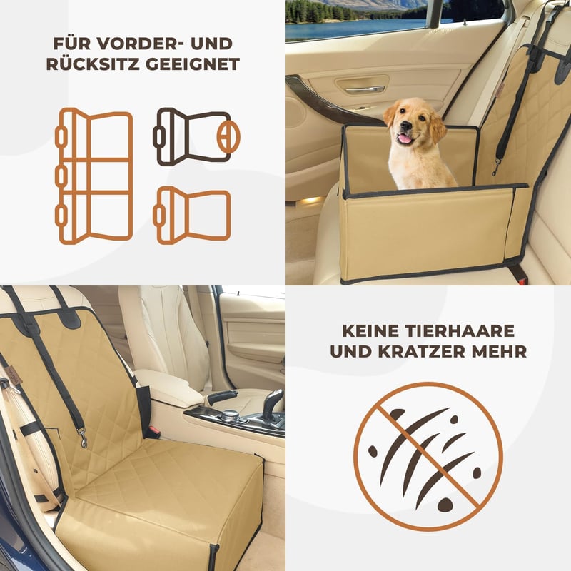 Prémium vízálló kutyaülés autóba, megerősített falakkal - Beige