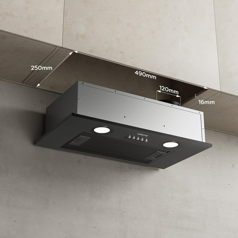 CIARRA CBCB5913A Beépíthető Páraelszívó Modul 52cm - 300m³/h, 3 Sebességfokozat, LED Világítás, Fekete, CBCF005 Szénszűrővel Kompatibilis