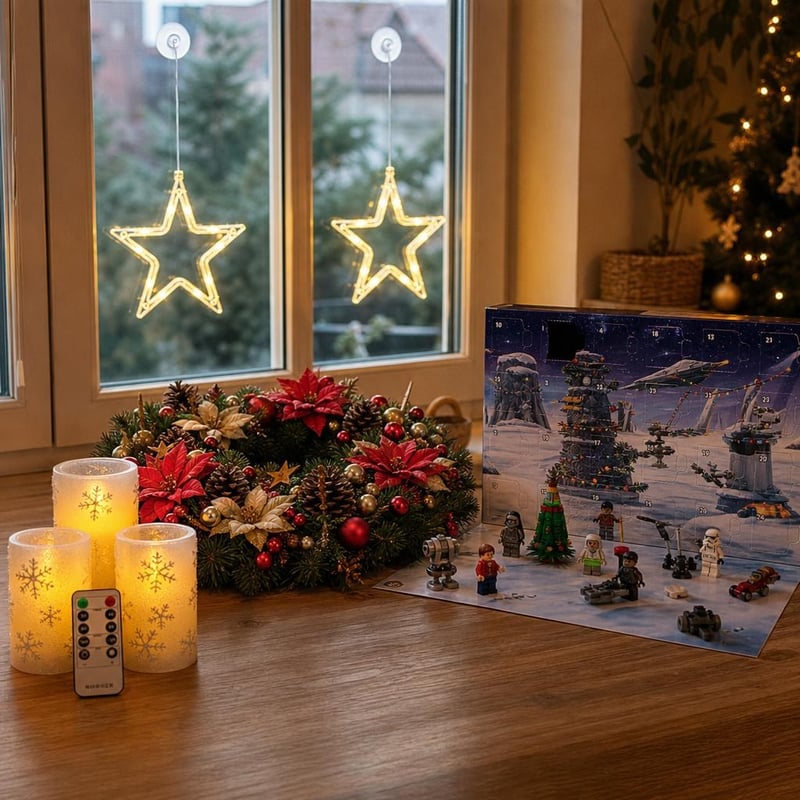 Čarolija adventa: set za vijenac + LED zvijezde + 3 LED svijeće + 24 iznenađenja