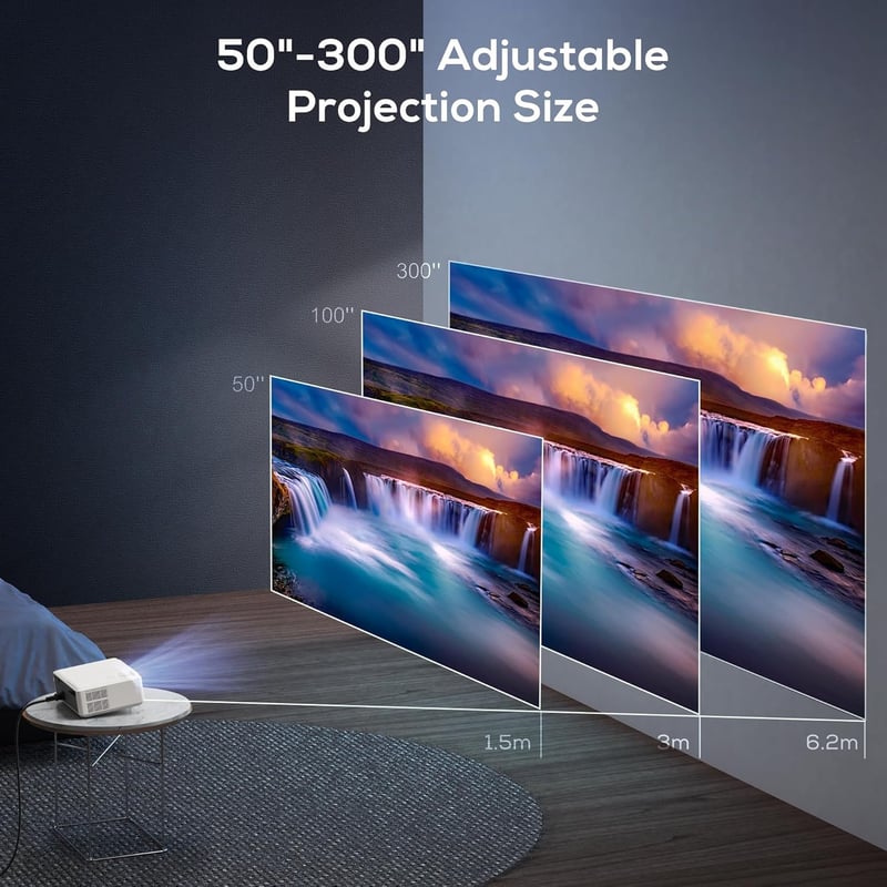 AKIYO O8 Full HD 1080P Projektor 20000 Lumen 5G WiFi Bluetooth 4K Támogatással, 300 Colos Kijelzővel és Porvédő Hálóval, TV Kompatibilis