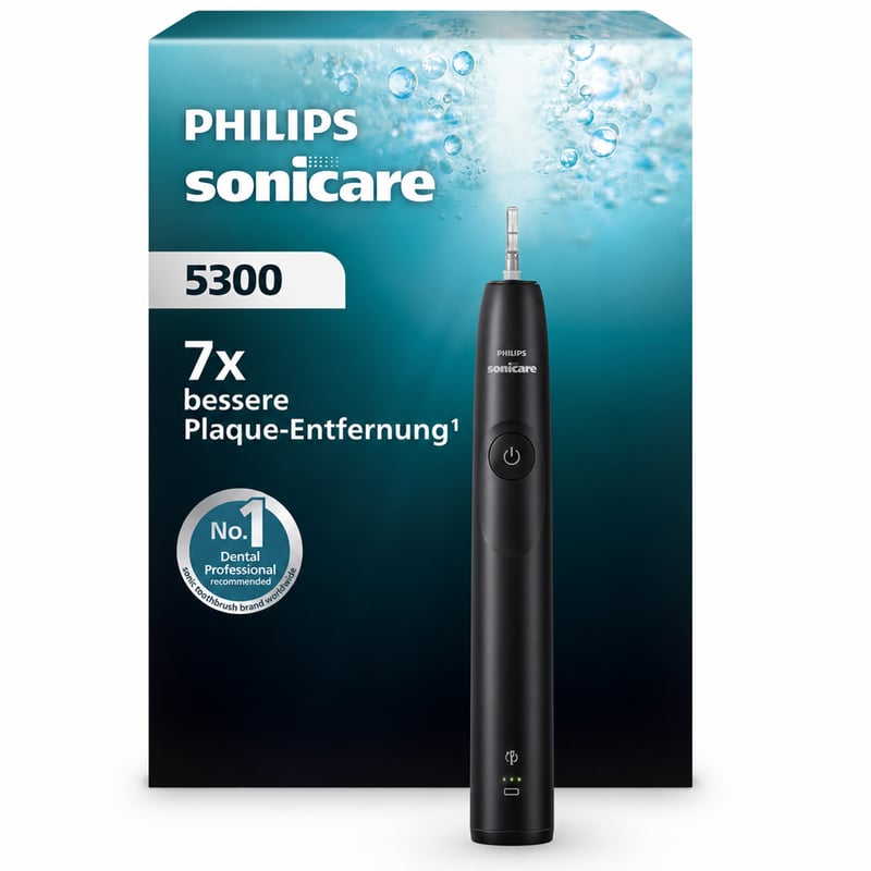 Periuță de dinți electrică Philips Sonicare 5300 HX7101/01, negru, 2 setări de intensitate, senzor de presiune — fără cap de periuță (stare: vezi a 2-a imagine)