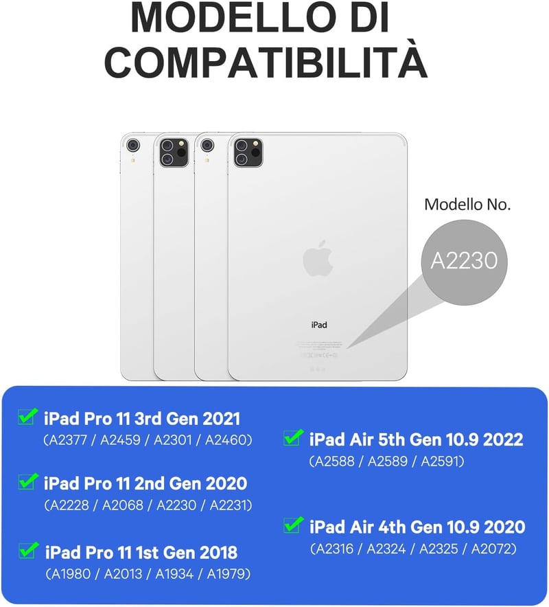 Earto iPad Air 6 billentyűzet érintőpaddal, 7 színű háttérvilágítással, 11"-os Pro/Air modellekhez