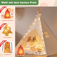 Tiny Land Gyerek Indián Sátor Fényekkel és Tábortűz Játékkal - Mosható Tipis Játszósátor Hordtáskával, Beltéri Játéktér Fiúknak és Lányoknak 2
