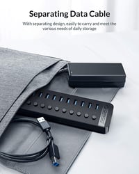 ORICO Aktív USB 3.0 elosztó 16 portos saját kapcsolós LED 78W táp 12V 6.5A adapterrel PC iMac mobil HDD pendrive iPadhez 6