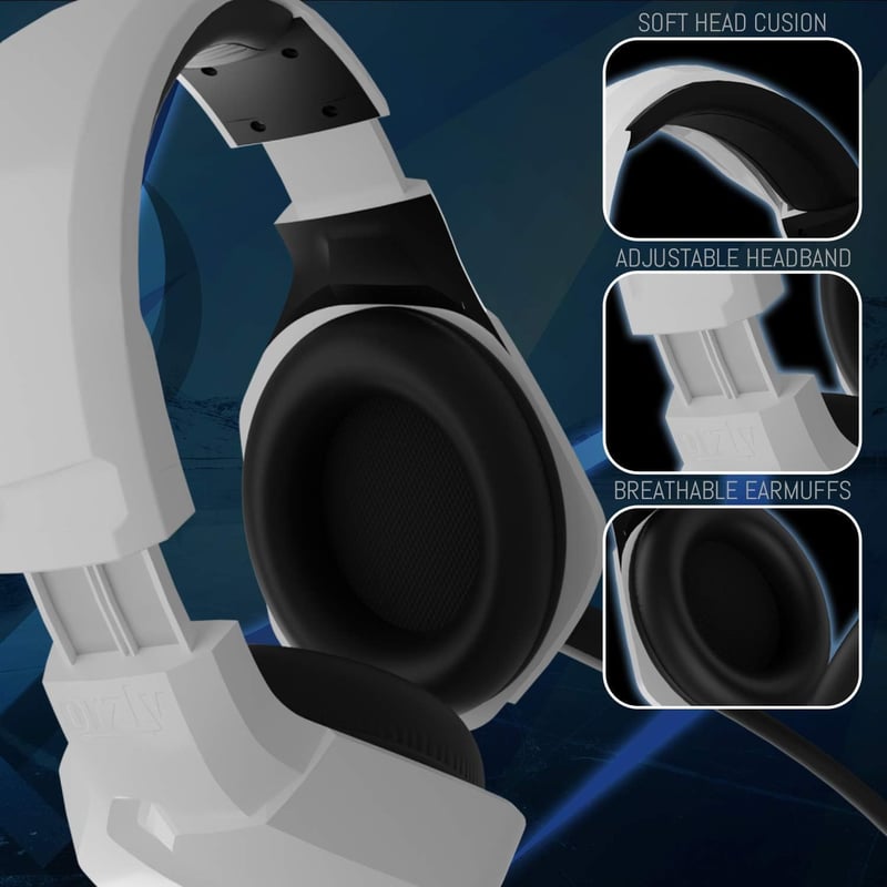 Orzly RX-H20 Gamer Fejhallgató PC, PS5, Xbox, Nintendo Switch Kompatibilitással - Vezetékes Gaming Headset Zajszűrő Mikrofonnal, Siberia Feh