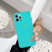iPhone 12 Pro Max Kékeszöld Lányos Tok - Arany Szívecskés, Ütésálló Szilikon 8