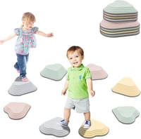 Pietre de echilibru NUKied pentru copii - Set de 8 pietre de călcat din plastic, colorate macaron, pentru dezvoltarea senzorială, a echilibrului și a coordonării. 8