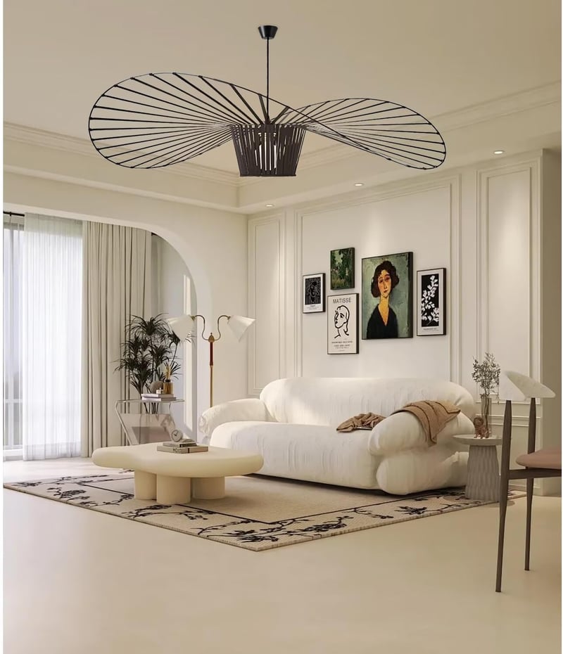 HRGKLMN Vertigo Függőlámpa - Állítható Magasságú Retro Szalmakalap Csillár, E27, 18W, 800 Lumen, Fekete, 100 cm, Nappali és Hálószoba Világí