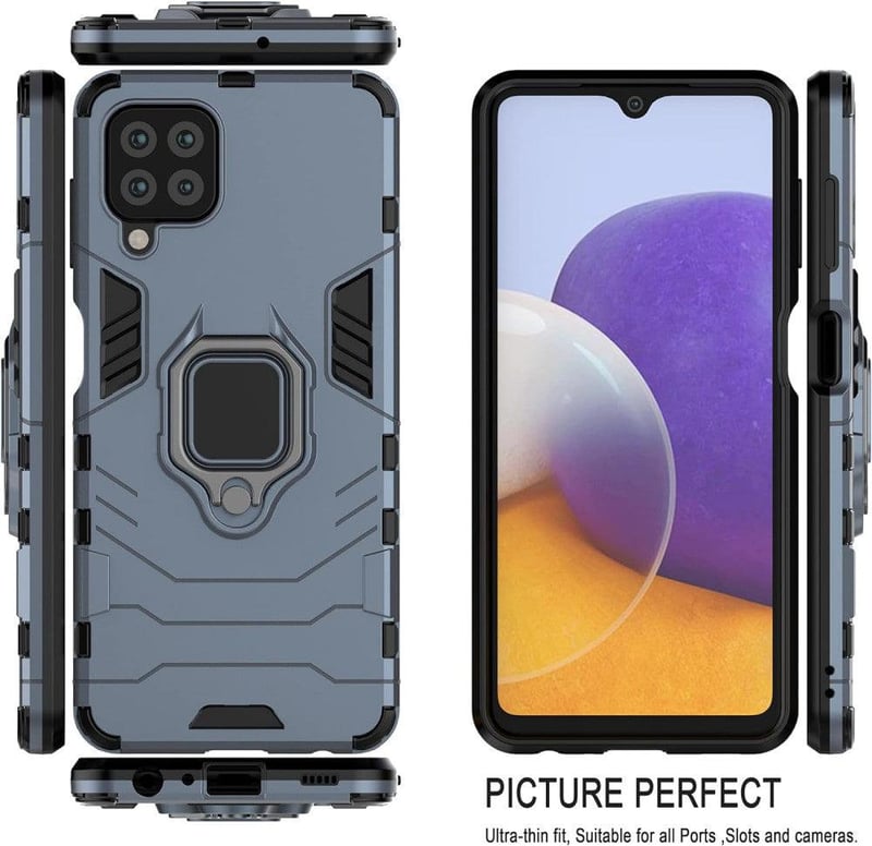 Samsung Galaxy M32 kék tok gyűrűtartóval, üvegfóliákkal és autós tartóval