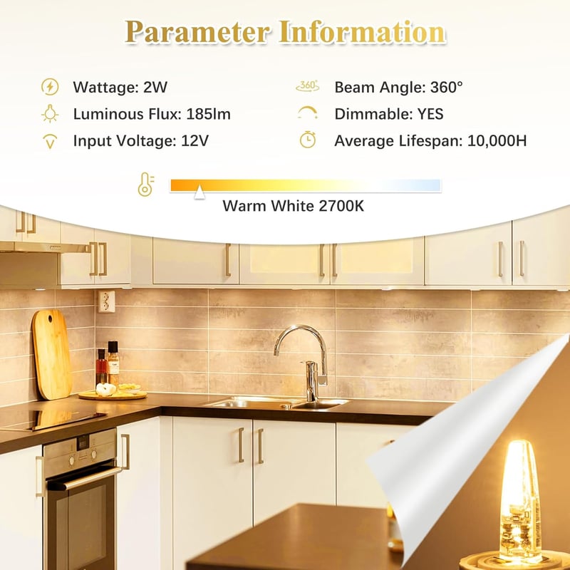 DiCUNO G4 LED Dimmable Izzó, 2W/20W, Meleg Fehér 2700K, 185lm, 360° Fényszög, 12V AC/DC, Energiatakarékos, Hosszú Élettartamú, 10db Csomag