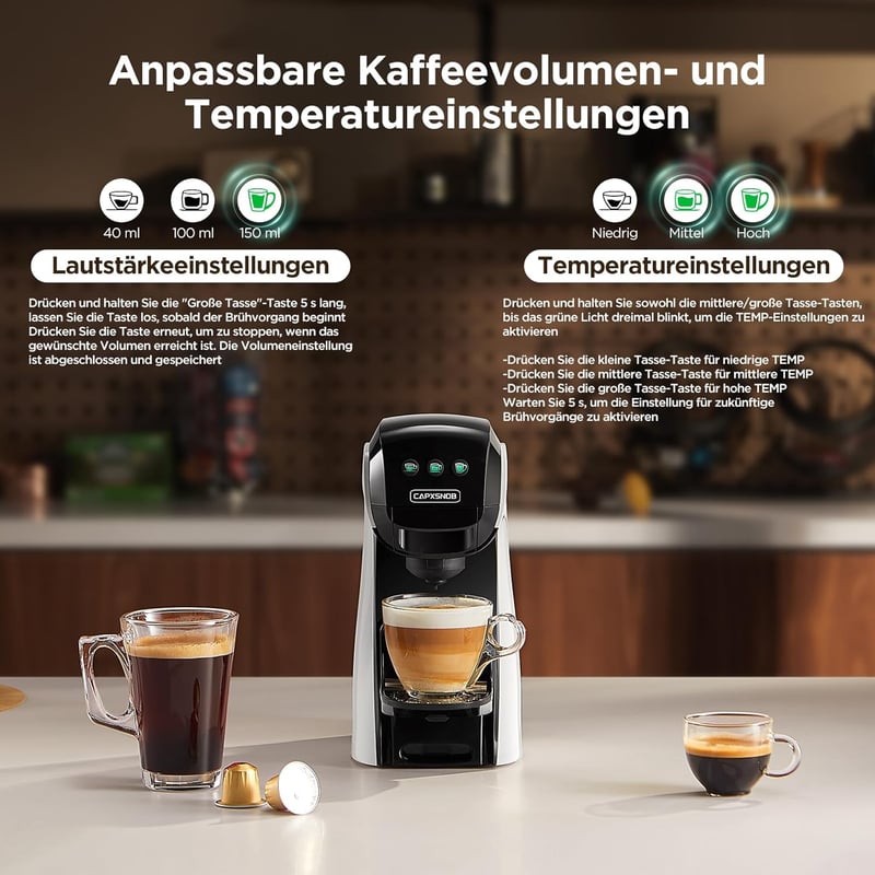 CAPXSNOB Warriors1 5 az 1-ben Kapszulás Kávéfőző - Nespresso, Dolce Gusto, Lavazza Kompatibilis, 20 Bar, 0,8L, Automata Mini Kávégép Otthonr