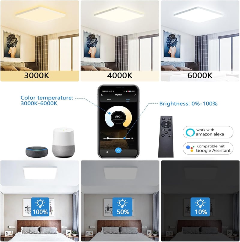 Eregou RGB LED mennyezeti lámpa, 24W, távirányítós, Alexa-kompatibilis