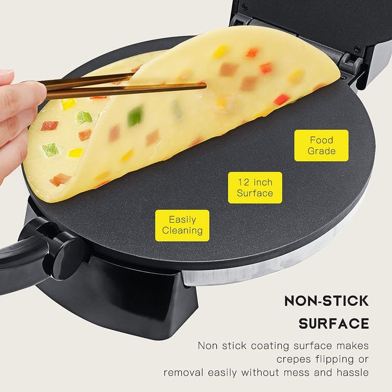 SOKANY KJ-507 1100W-os rotisütő, 32 cm-es tortillaprés, tapadásmentes bevonat, chapatihoz, indiai rotihoz és pataconerához