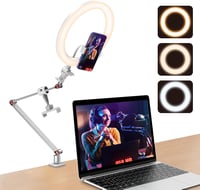 Állítható 10" LED körfény íróasztalra, telefontartóval - YouTube, TikTok, videóhívás (Fehér) 1