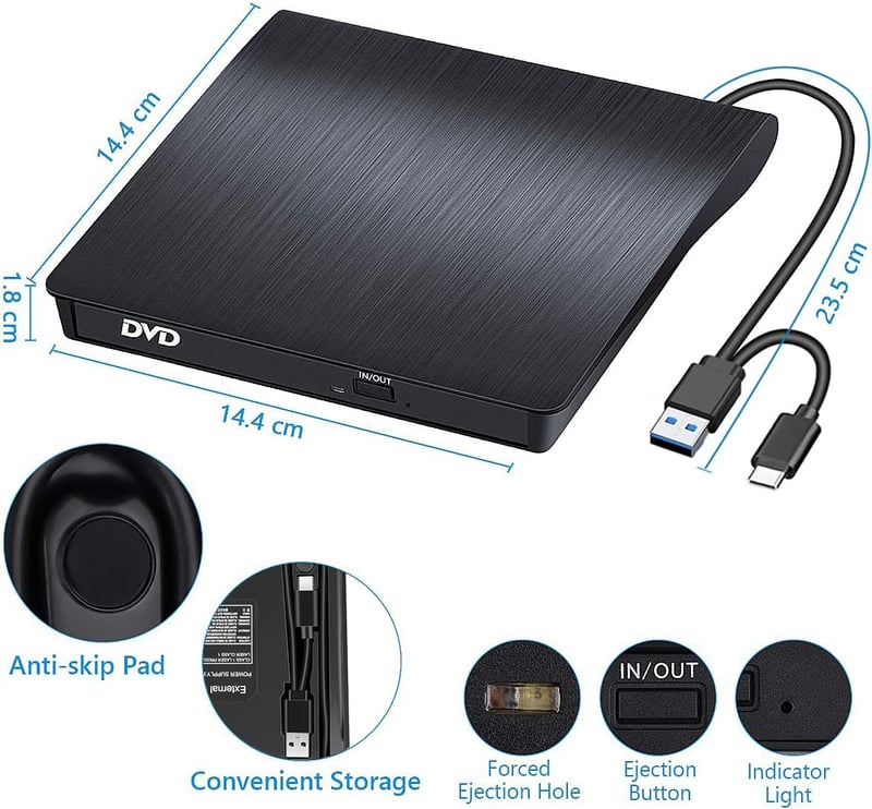BEVA USB 3.0 és Type-C külső CD/DVD író-olvasó, hordozható - bontott